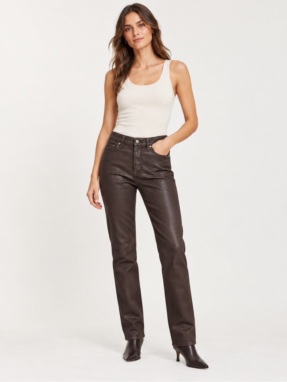7 For All Mankind Dark Brown Straight-Leg Jeans